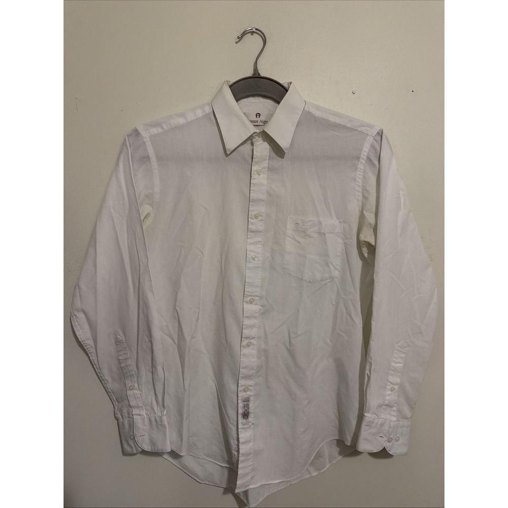 Vintage Etienne Aigner Shirt Mens 16 Large White Button Up Short Sleeve Pocket